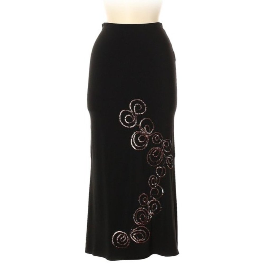 Isabel de Pedro vintage 90s Y2k Hi-Lo sequin Midi/Maxi Skirt Black Bronze Sz S